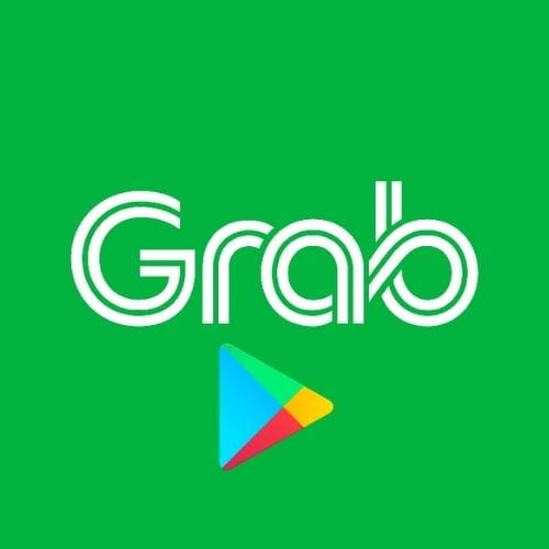 Grab app logo with Google Play badge – ride-hailing and delivery app in Vietnam
