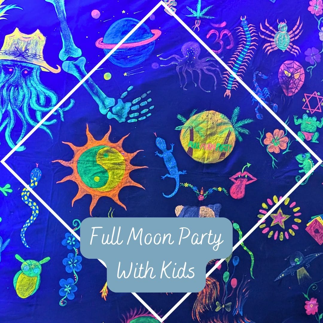 Family at the Full Moon Party on Koh Phangan with kids