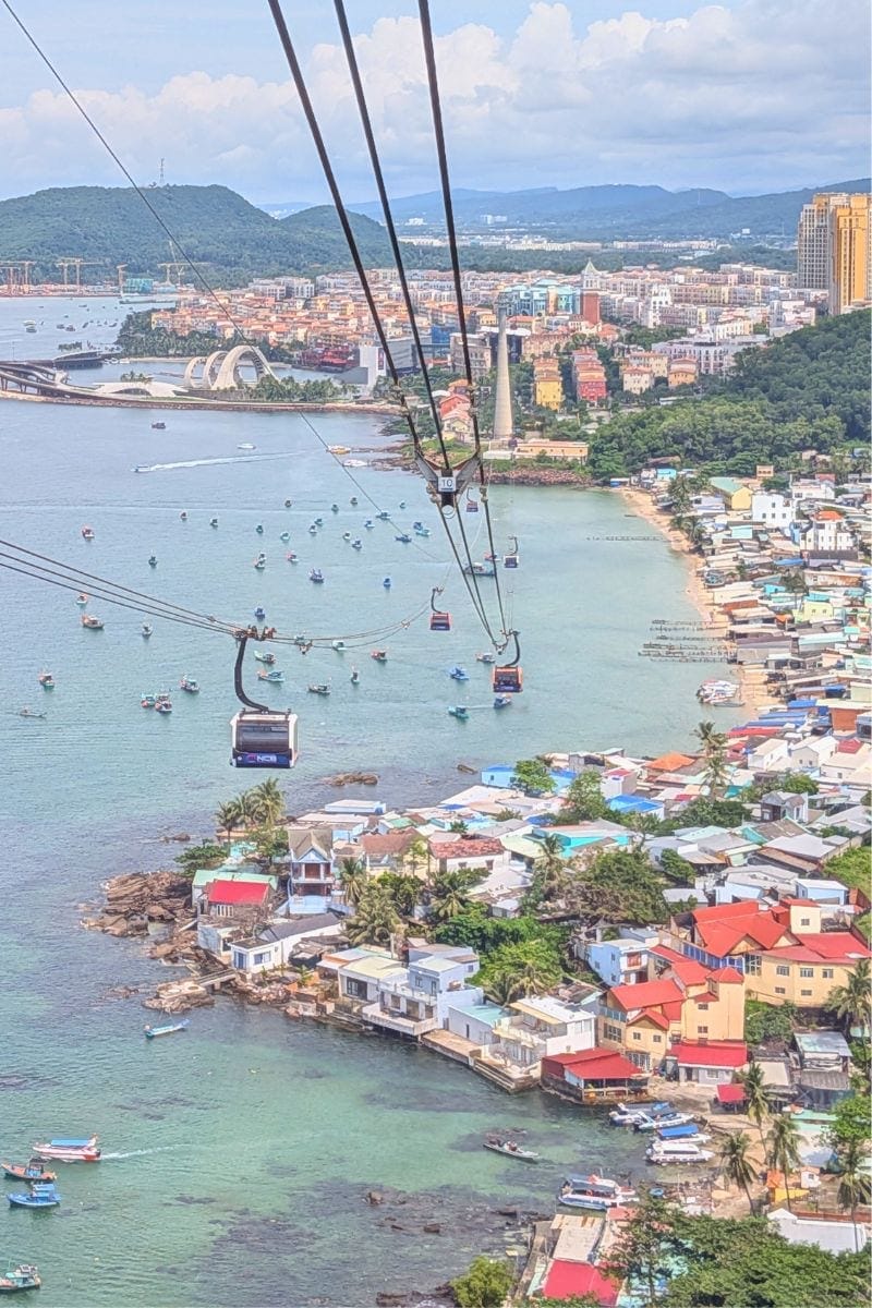 View from the Hon Thom cable car with Sunset Town and the sea below